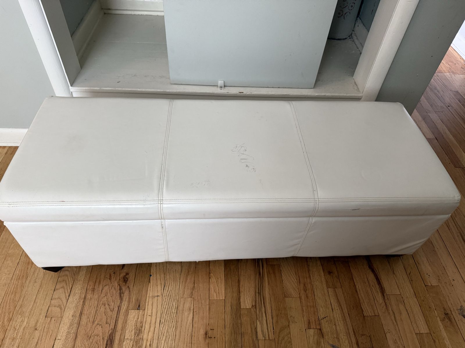 White Faux Leather Storage Bench with Lift-Top, 50” length x 18.5” width x 16” height Ottoman Seating