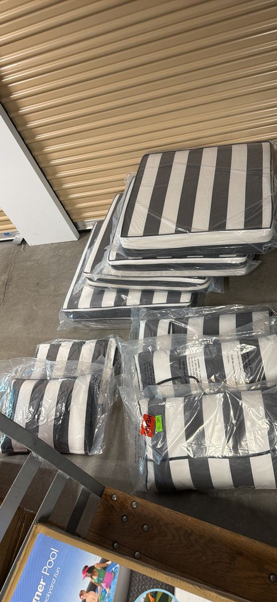 9 Piece Black & White Stripe Outdoor Patio Sectional Cushions - New