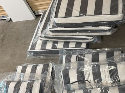 9 Piece Black & White Stripe Outdoor Patio Sectional Cushions - New