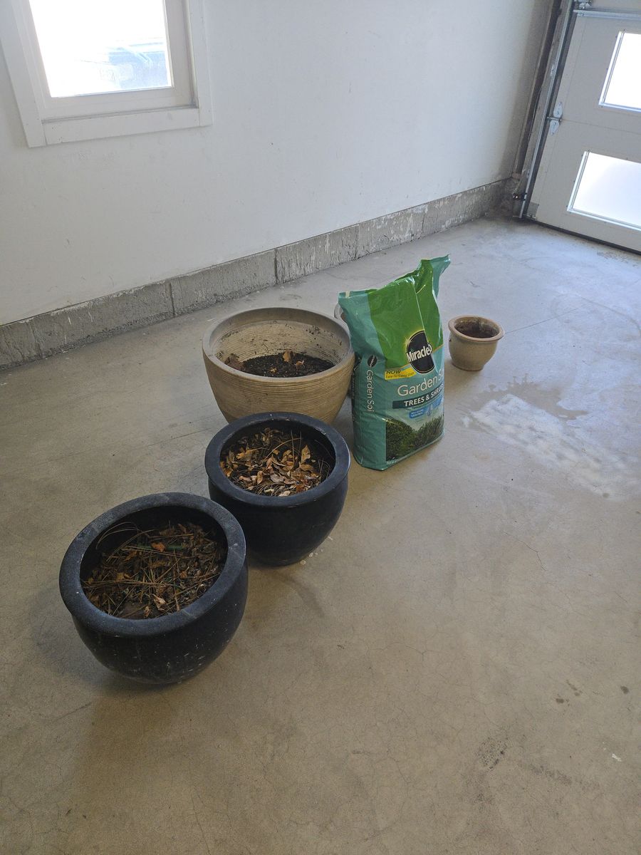 5 Planter Pots & a full bag of Miracle Grow!