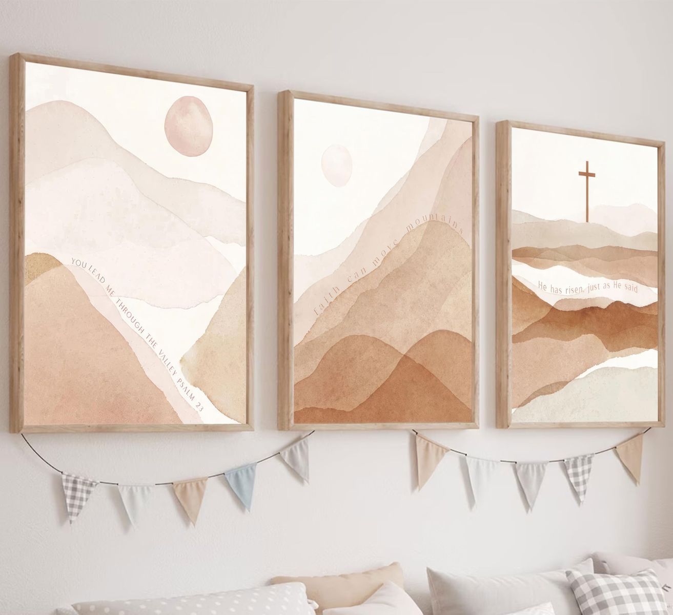 Prints only 12”x16” Christian Boho Wall Art for Living Room Mid-Century Modern Nordic Print Neutral Scripture Canvas