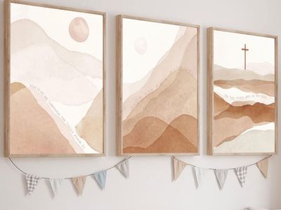 Prints only 12”x16” Christian Boho Wall Art for Living Room Mid-Century Modern Nordic Print Neutral Scripture Canvas