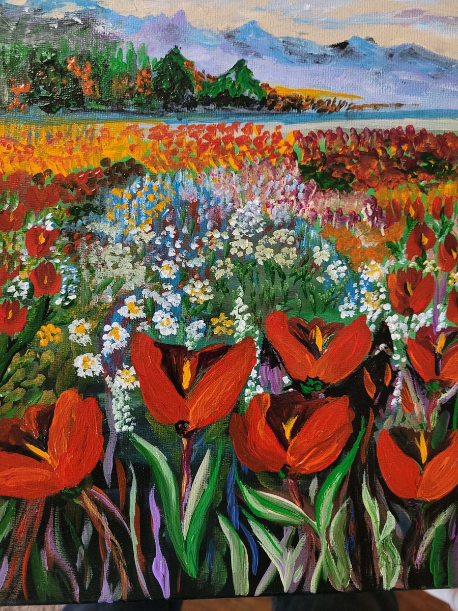 Acrylic Painting Field of Flowers