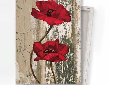 Wall Art Canvas Rustic Red Flower Pictures for Bathroom Farmhouse Poster Prints Red Poppies Print for Walls Vintage Wooden Paint