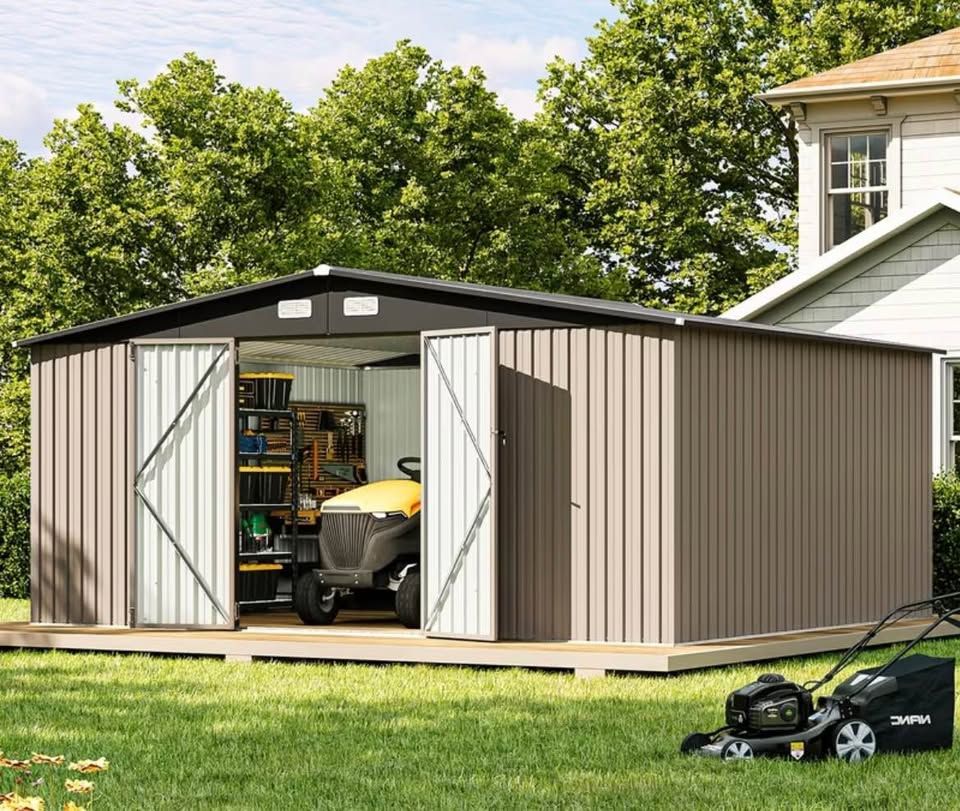 Heavy-Duty Metal Outdoor Storage Shed 12x14 ft Brown New in Sealed Boxes $650