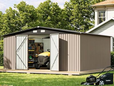Heavy-Duty Metal Outdoor Storage Shed 12x14 ft Brown New in Sealed Boxes $650