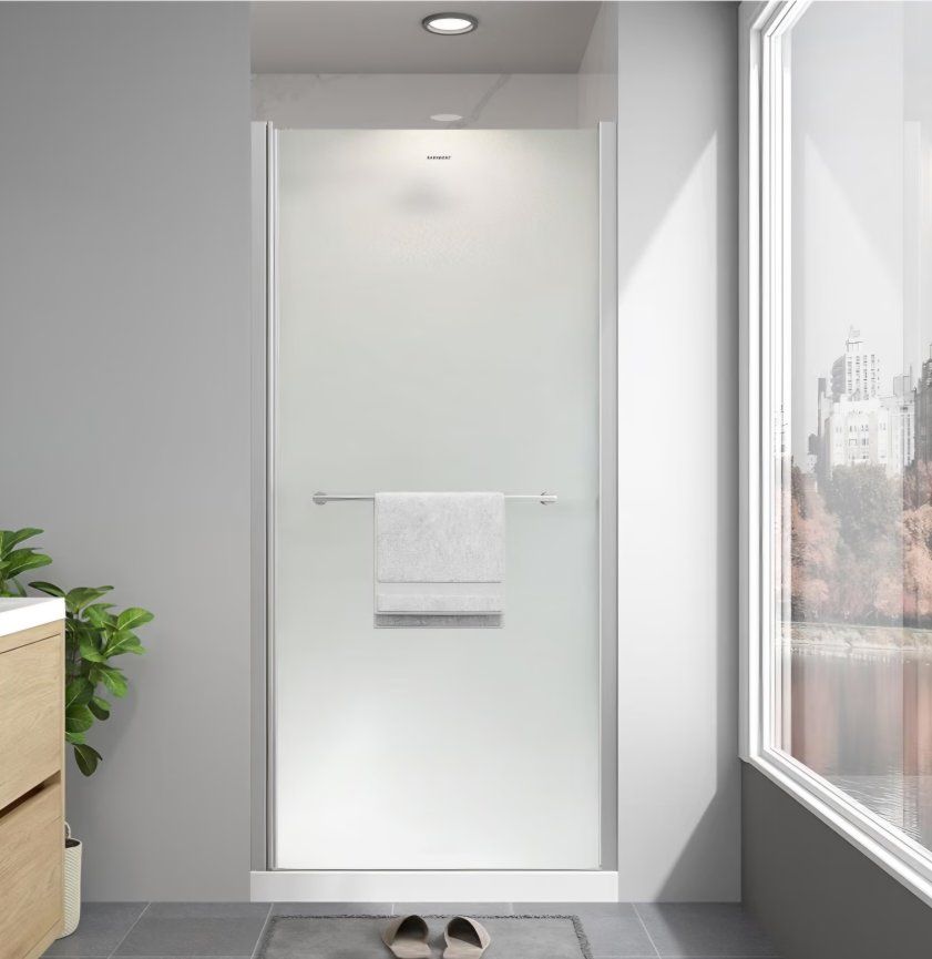 EASYWORCF rameless Pivot Shower Door 34"-36" W x 72" H, Swing Shower Door Frosted Glass with Nano Explosion-Proof Film Tempered