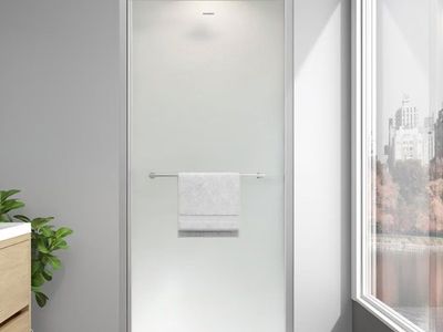 EASYWORCF rameless Pivot Shower Door 34"-36" W x 72" H, Swing Shower Door Frosted Glass with Nano Explosion-Proof Film Tempered