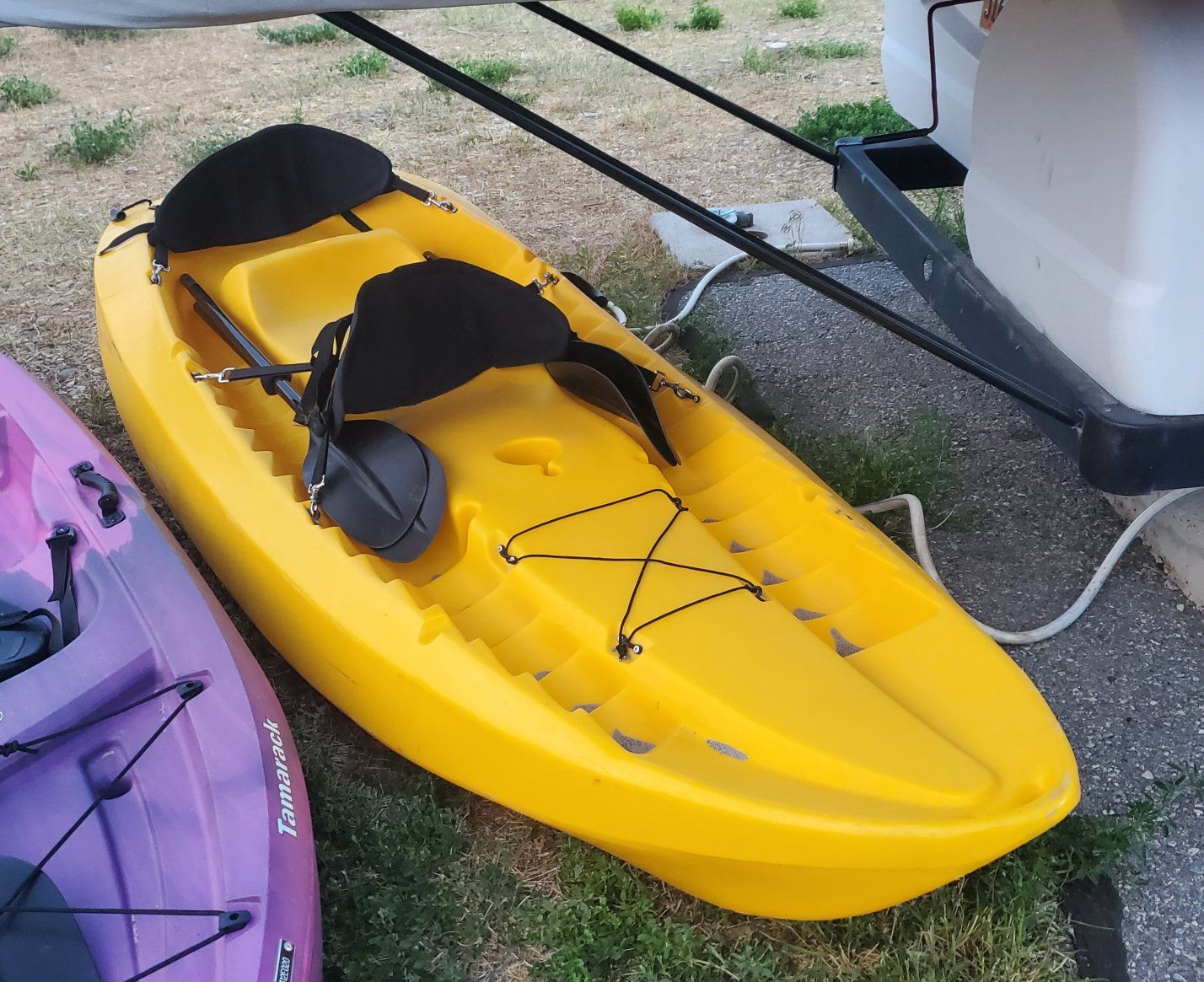 Yellow Sit-on-Top Kayak with Paddle and Seat