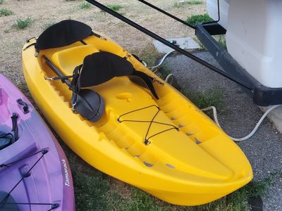 Yellow Sit-on-Top Kayak with Paddle and Seat