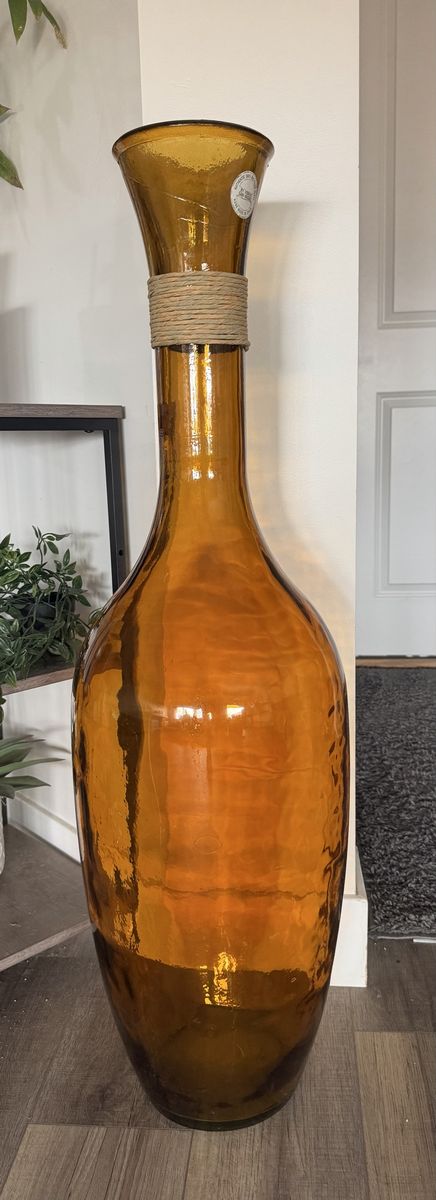 Vidrios San Miguel Amber Recycled Glass Floor Vase with Twine Neck Detail