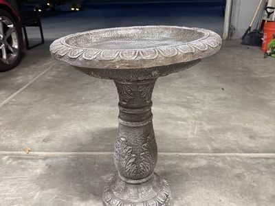 Decorative Outdoor Bird Bath - Gray/Brown Cast Stone Look