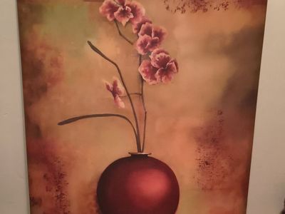 Vicki Lynn 1997 Original Floral Still Life Canvas Painting in Wooden Frame