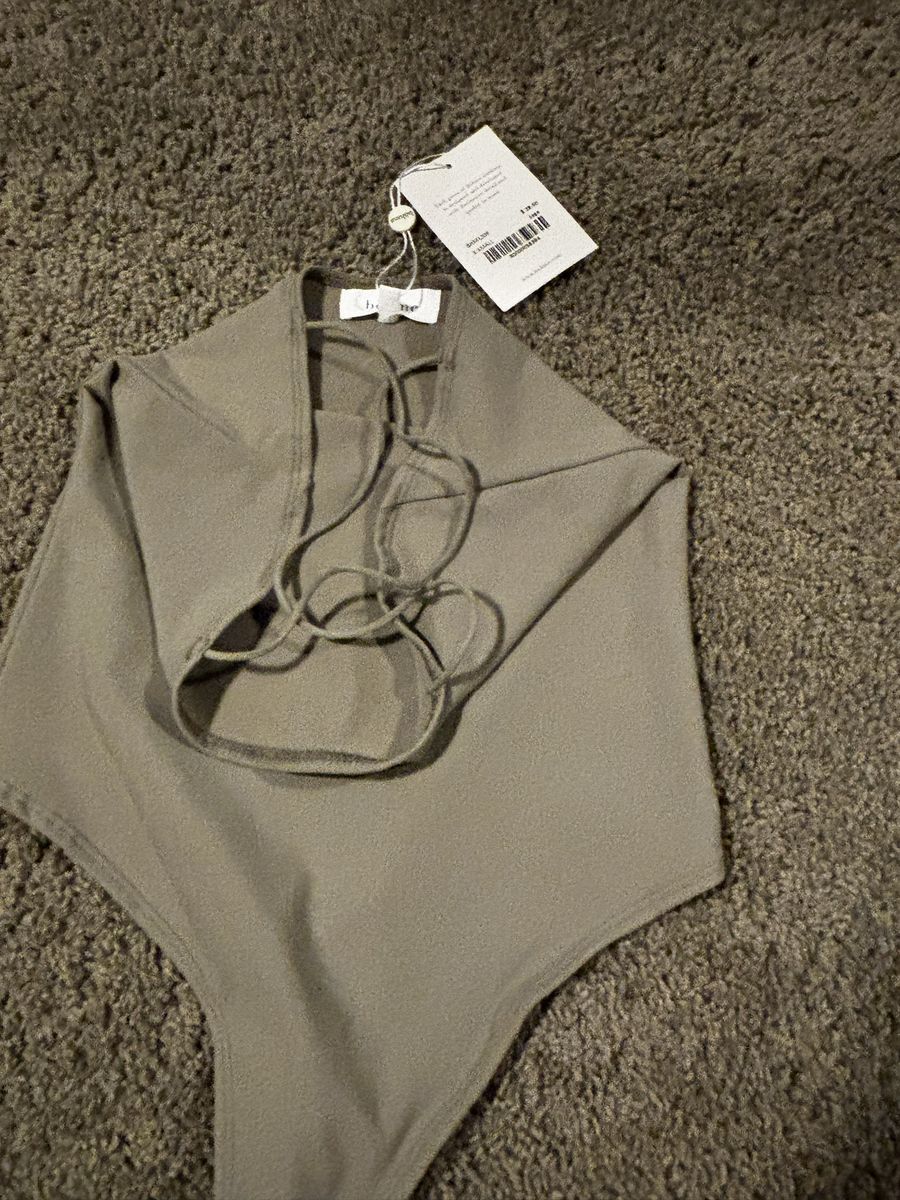 Zara Olive Green Halter Neck Bodysuit - Size Small with Open Back and Tie Straps