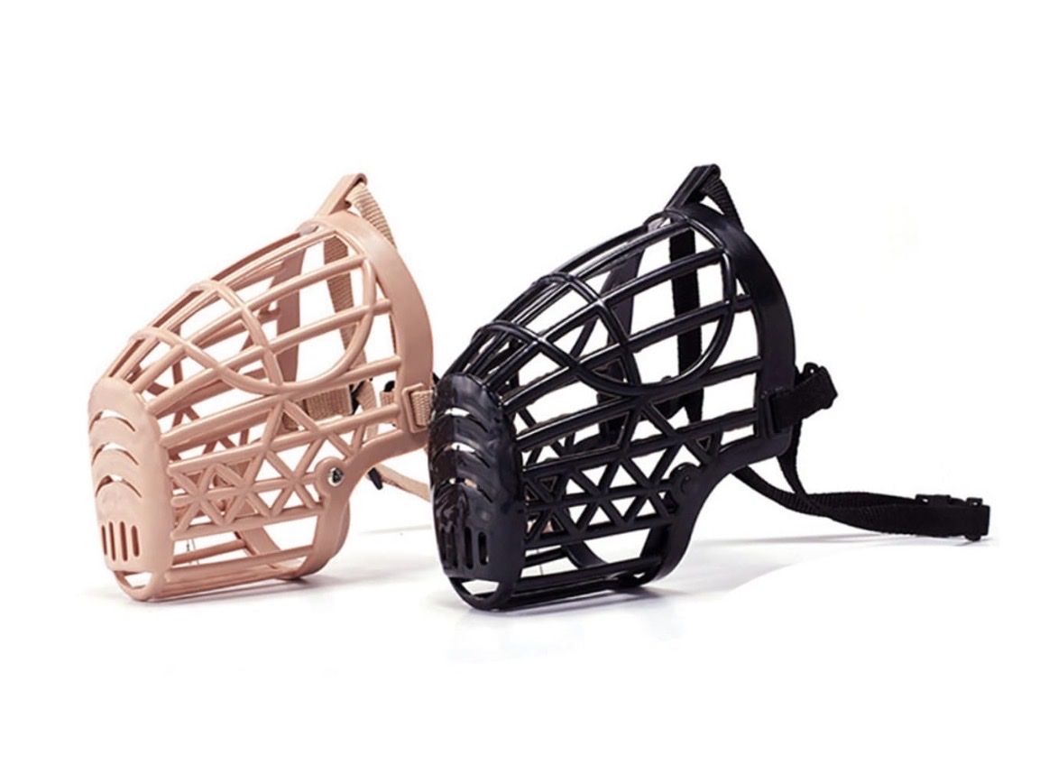 Watiifufu Adjustable Dog Muzzle - Breathable Plastic Basket, PU Leather Strap, Anti-bite for Large Dogs