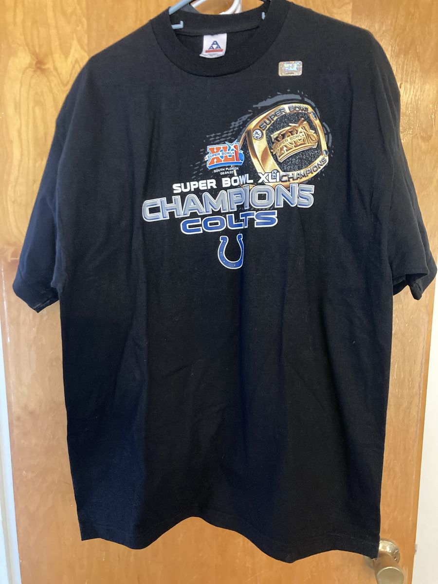 Super Bowl XLI Champions Indianapolis Colts Ajestic Black T-Shirt Mens L