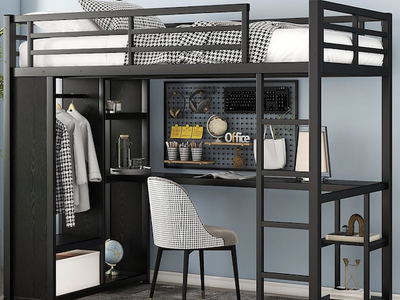 Twin XL Loft Bed w/ Desk, Shelves & Wardrobe