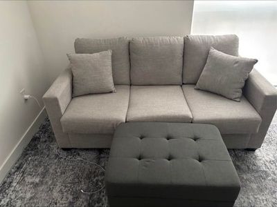 Light Gray Fabric Sofa with Tufted Dark Gray Ottoman