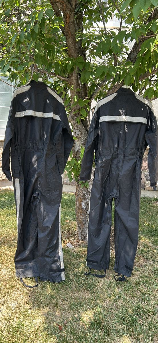 Black Rain Suit Overall - Reflective Strips, Waterproof
