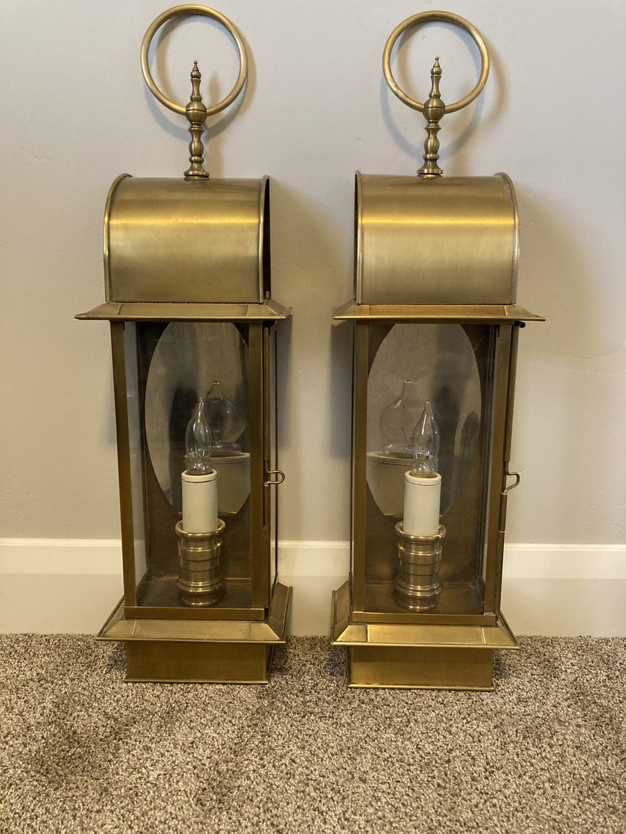 Pair of Brass Wall Sconce Lantern Lights Vintage Carriage Style