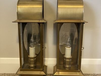 Pair of Brass Wall Sconce Lantern Lights Vintage Carriage Style