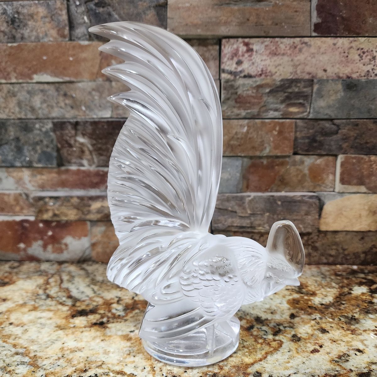 VINTAGE LALIQUE GLASS ROOSTER CLEAR & FROSTED GLASS SIGNED FIGURINE INCREDIBLE QUALITY! 