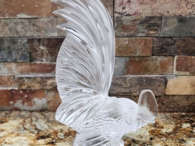 VINTAGE LALIQUE GLASS ROOSTER CLEAR & FROSTED GLASS SIGNED FIGURINE INCREDIBLE QUALITY!