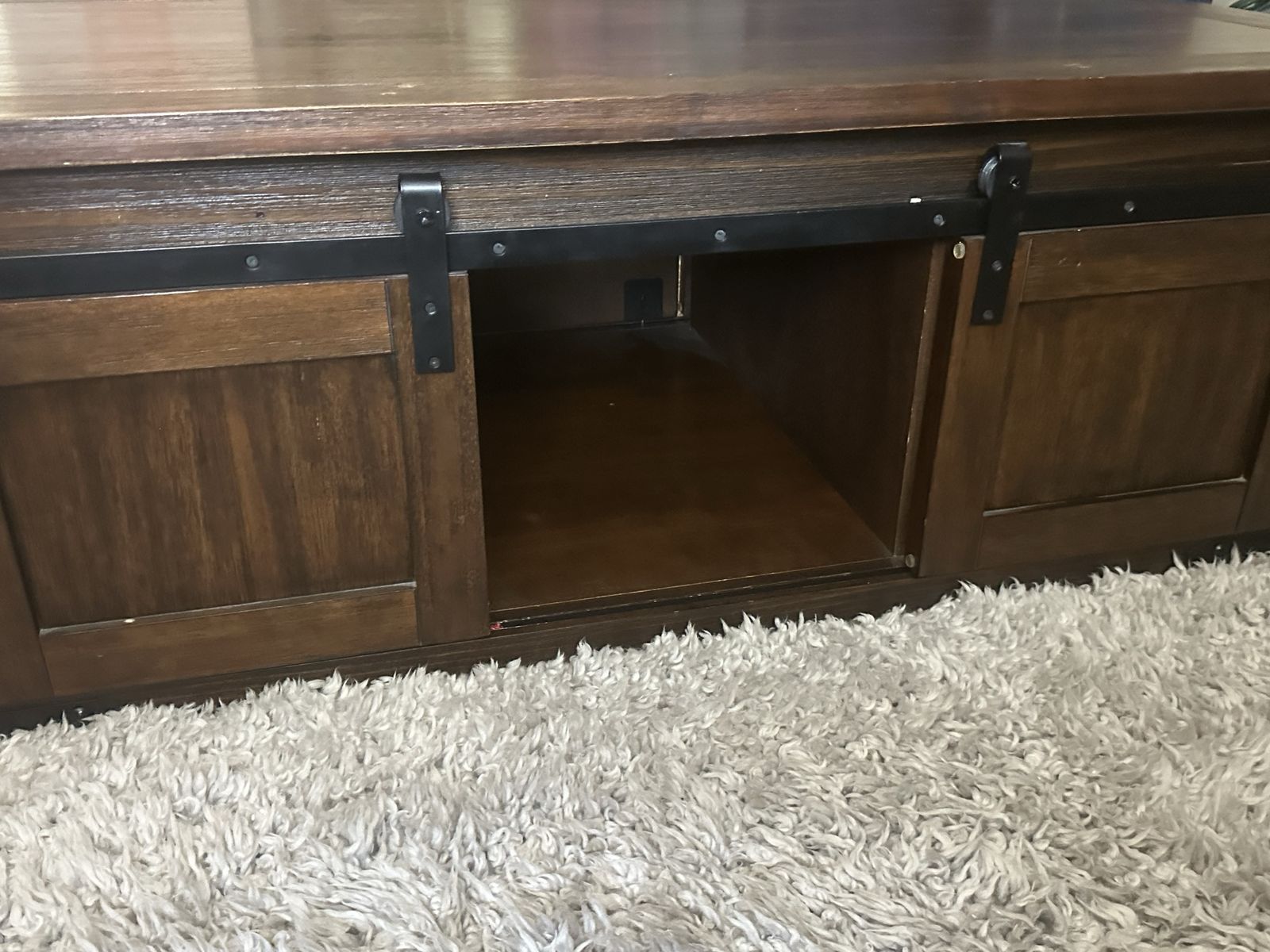 Rustic Wooden TV Stand Console with Sliding Barn Doors