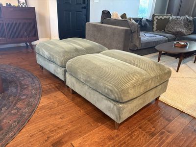 Green corduroy ottoman x2
