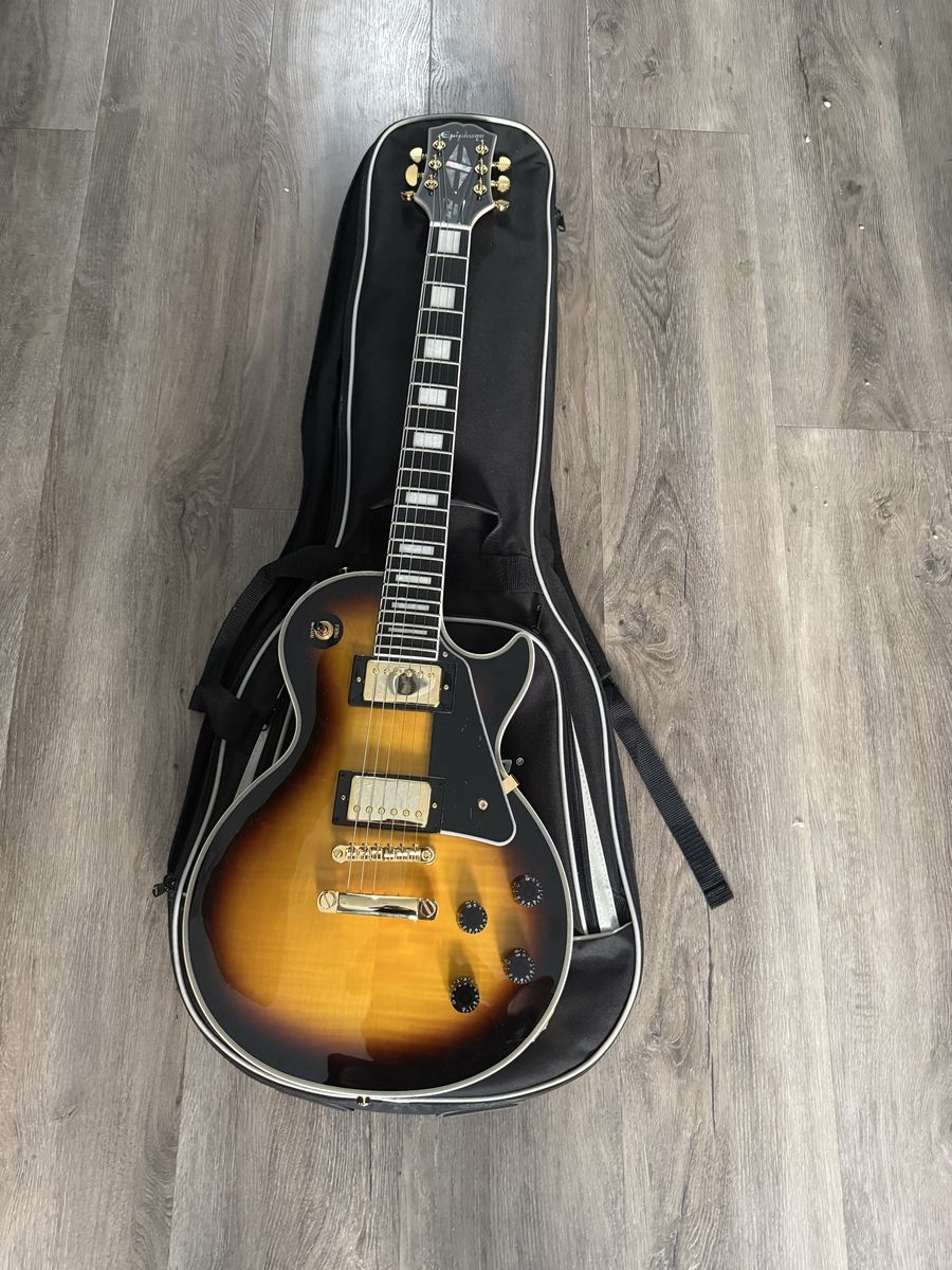 Epiphone Les Paul Custom Electric Guitar - Sunburst Finish, Gold Hardware, with Gig Bag