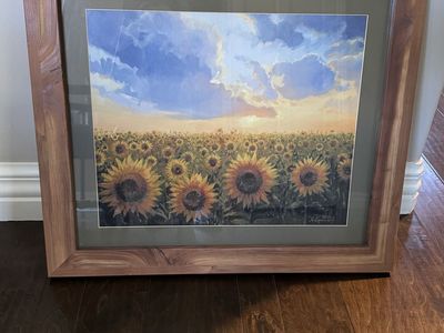 Framed Sunflower Field Wall Art Decor - Nature Landscape Print with Wood Frame