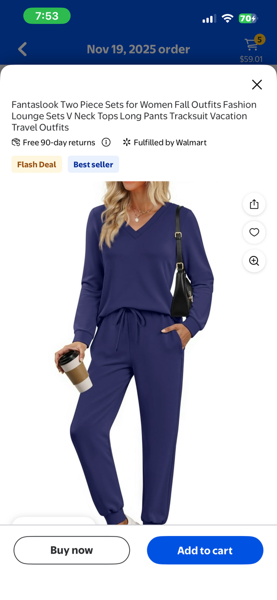 Women 2-piece Fashioin Lounge Sets - V-neck top & Pant set- Size Medium -New