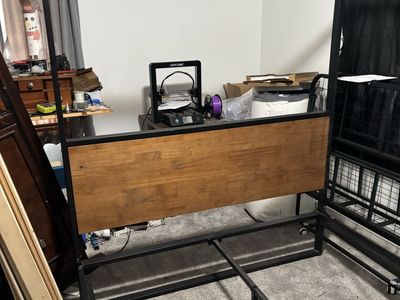 Queen Canopy Bed Frame – Black Metal and Wood with Slats