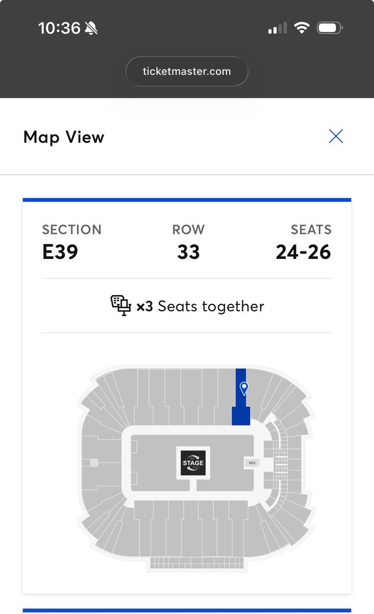 Zach Bryan Concert Ticket - Friday August 7 - Section E39, Row 33, Seat 26