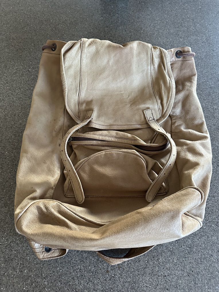Tan Genuine Leather Drawstring Backpack