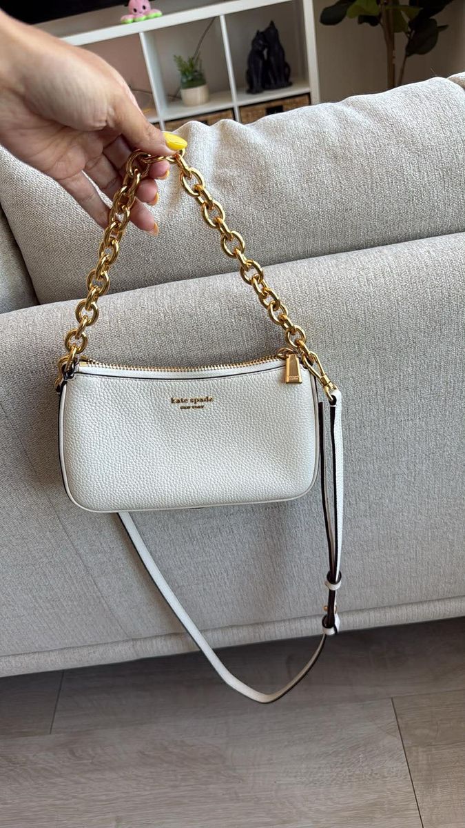 Kate Spade New York Darcy Small Slim Grained Leather Convertible Wristlet Crossbody Bag in White