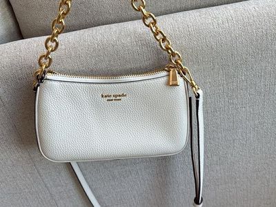 Kate Spade New York Darcy Small Slim Grained Leather Convertible Wristlet Crossbody Bag in White