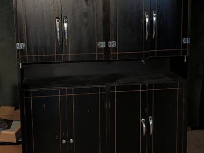 Freestanding Black Wood Storage Cabinet - 48" W x 62" H