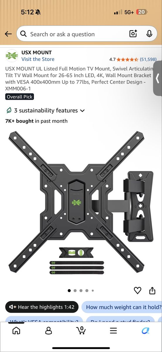 USX TV Mount for 26-65in TV, new unopened