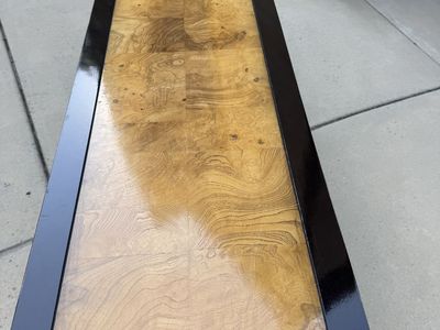 Oriental Style Sofa Table / Console Table - Black Lacquer & Burl Wood Finish