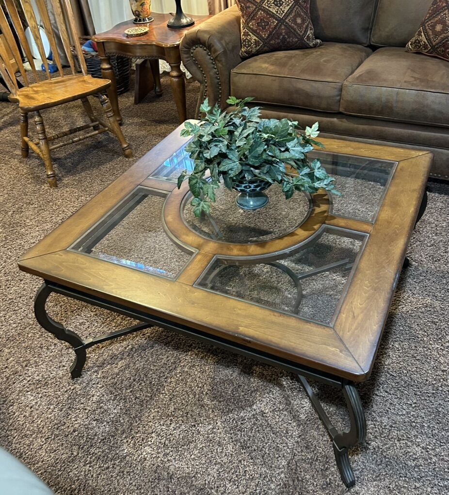 Cherrywood And Glass Square Coffee Table