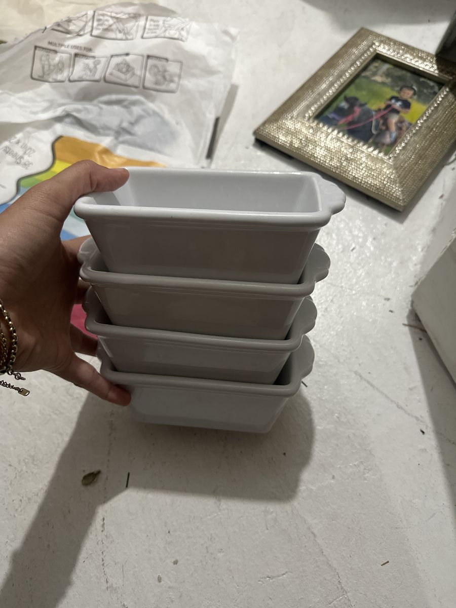 Set of 4 White Ceramic Rectangular Ramekins/Baking Dishes