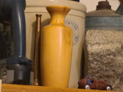 Antique Yellow Wooden Vase Decorative Piece