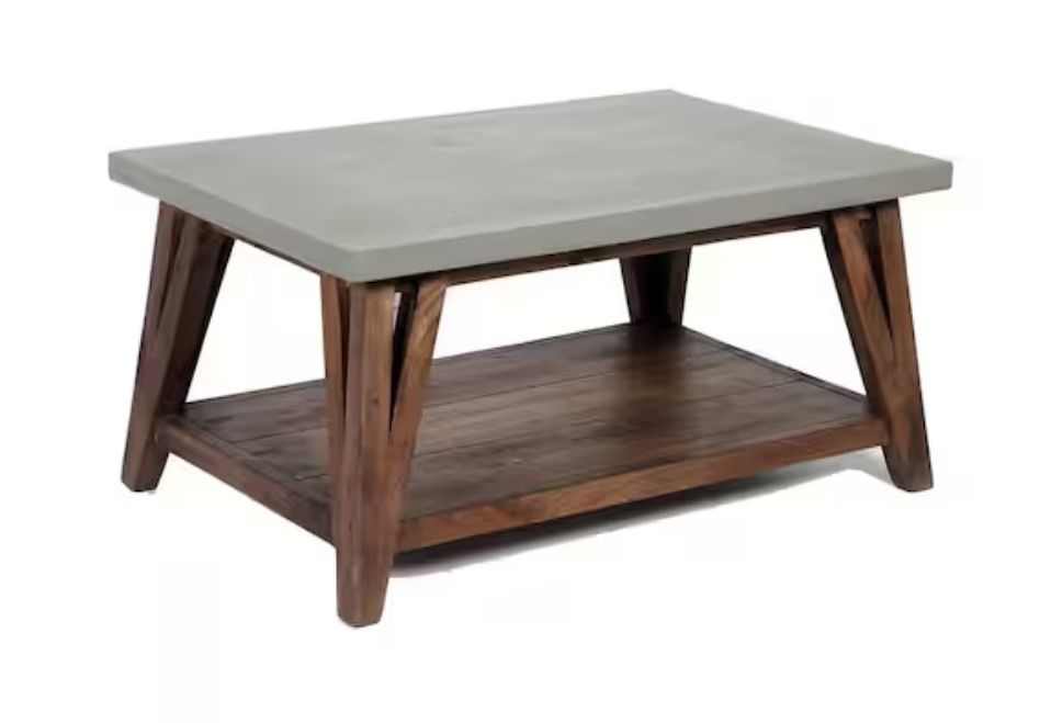 Alaterre Furniture Brookside 36 in. Light Gray Medium Rectangle Stone Coffee Table with Concrete-Coating
