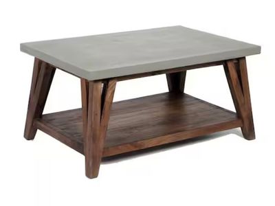 Alaterre Furniture Brookside 36 in. Light Gray Medium Rectangle Stone Coffee Table with Concrete-Coating