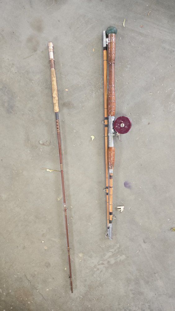 Vintage Bamboo Fishing Rod with Reel and Extra Rod
