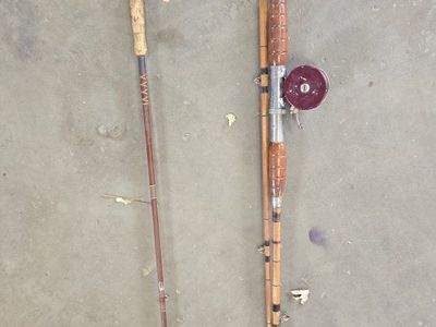 Vintage Bamboo Fishing Rod with Reel and Extra Rod