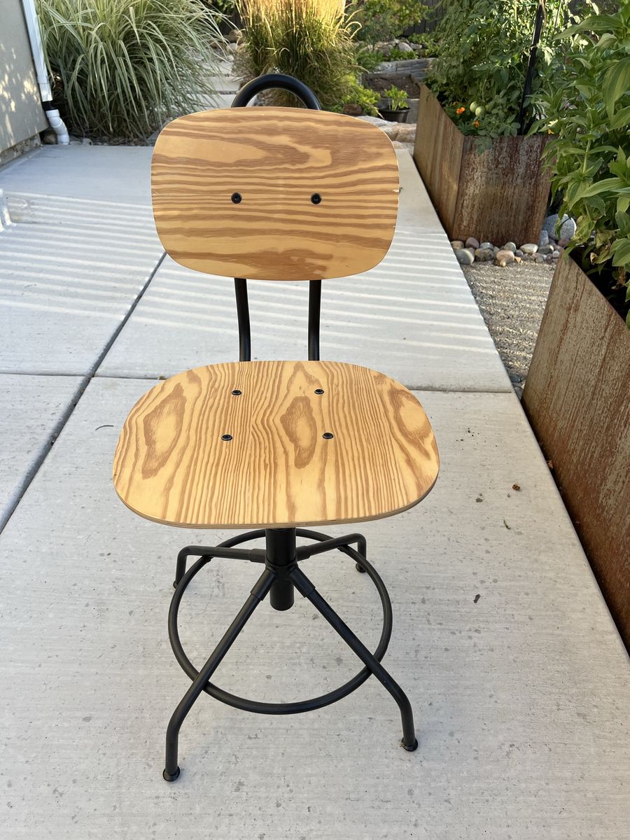 Industrial Style Wooden and Metal Drafting Chair