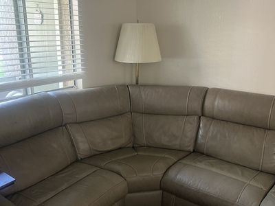 Large tan reclining sectional couch