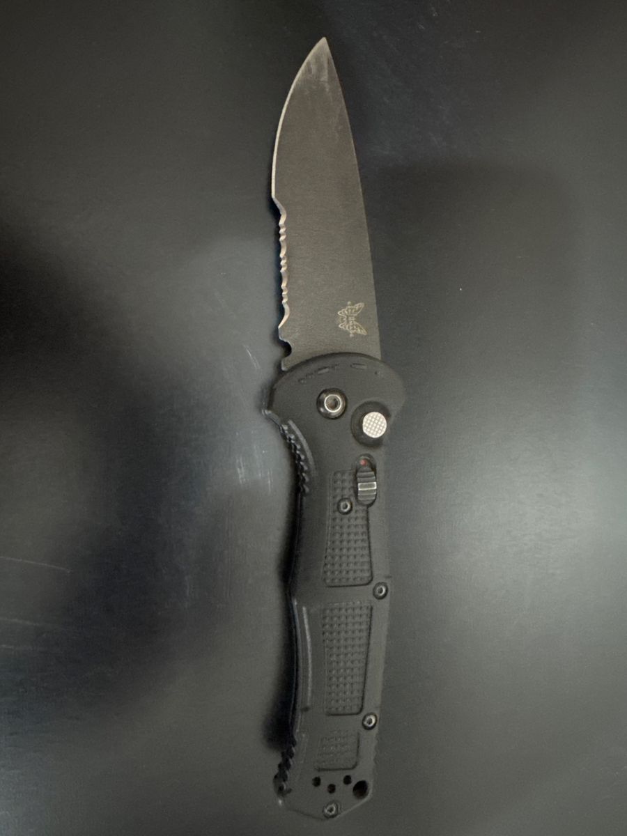 Benchmade Auto 9070SBK Claymore Knife - Black, Partially Serrated Edge